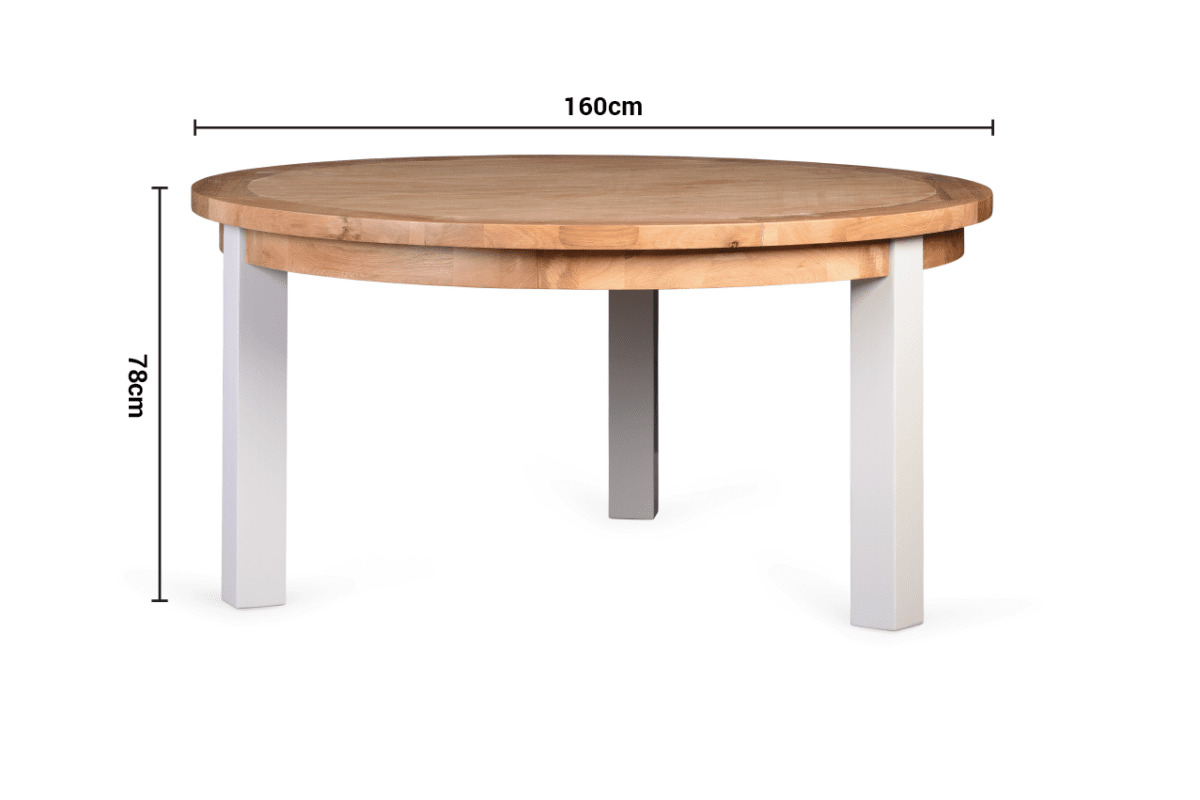 Caravel Light Grey Oak Round Dining Table 1.6m dimensions