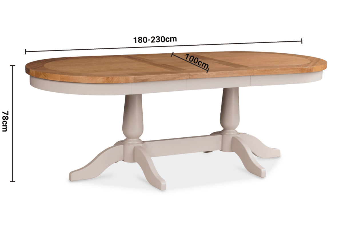 Caravel Light Grey Oak Round Extendable Dining Table 1.8-2.3m dimensions