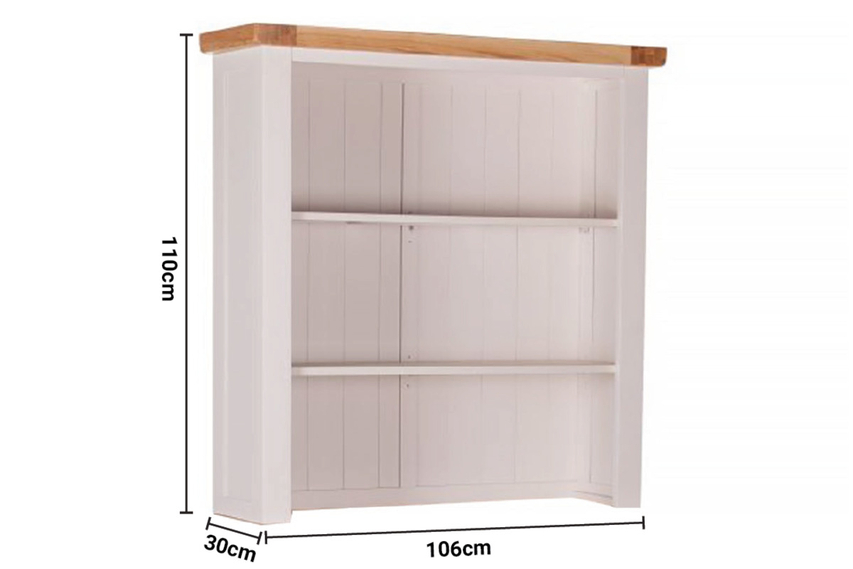 Caravel Light Grey Oak Small Open Hutch with Shelves dimensions