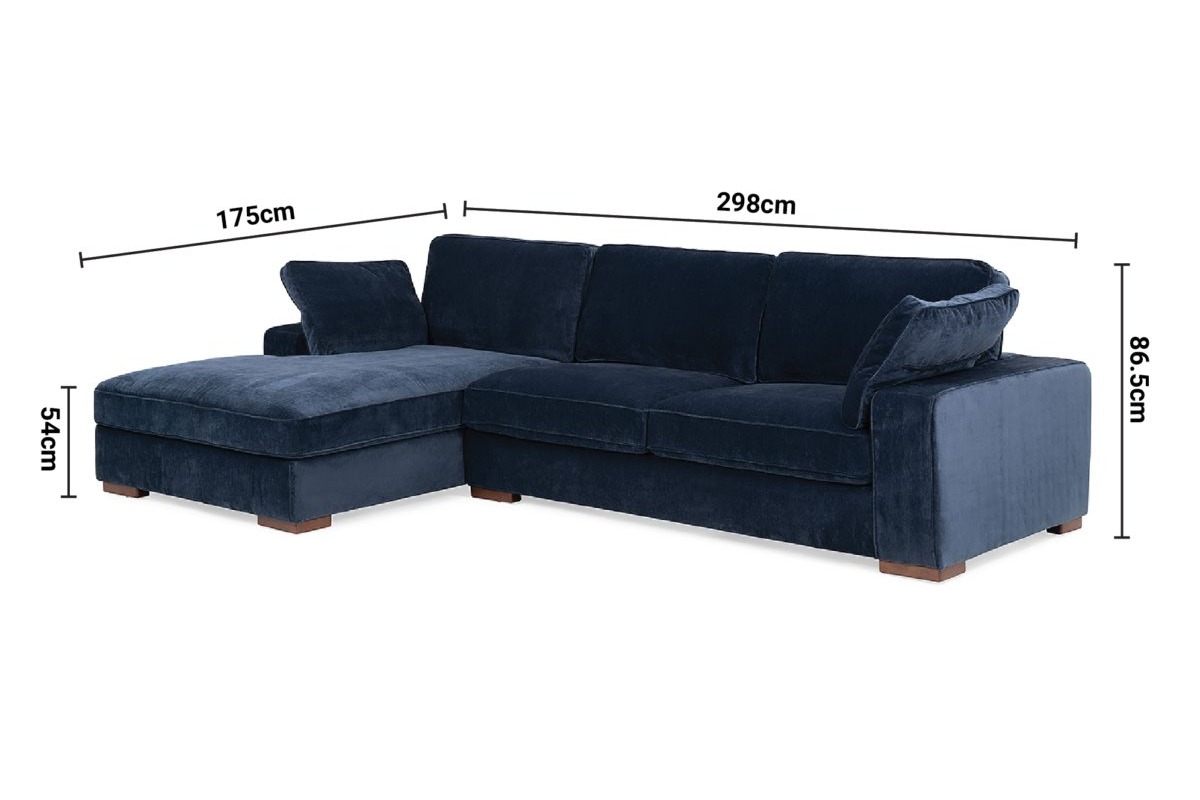 Casa Navy Fabric 2 Seater Chaise Sofa - Left Hand Facing dimensions