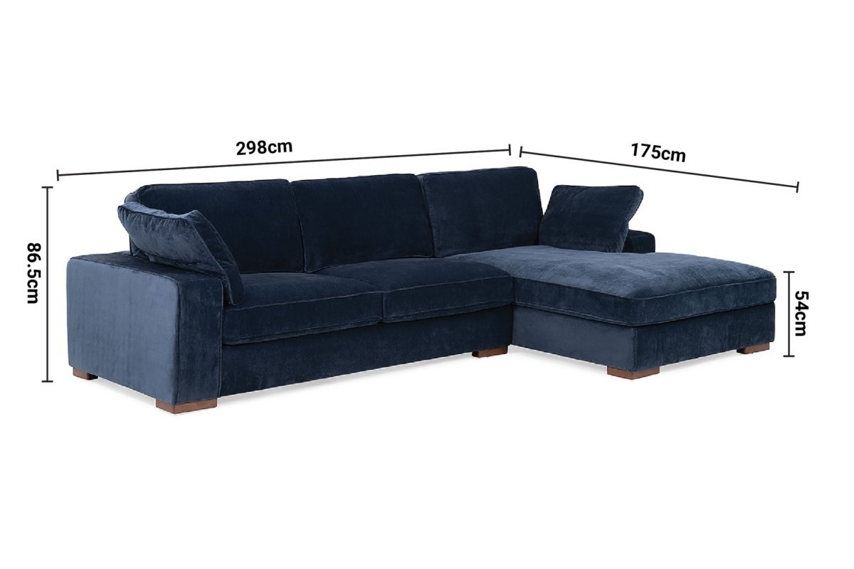 Casa Navy Fabric 2 Seater Chaise Sofa - Right Hand Facing dimensions