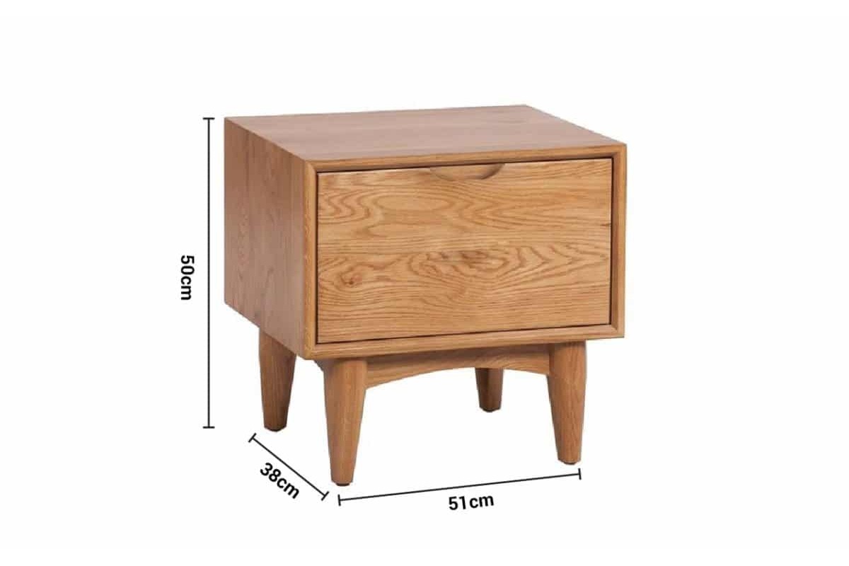 Charlie Oak 1 Drawer Bedside Table dimensions