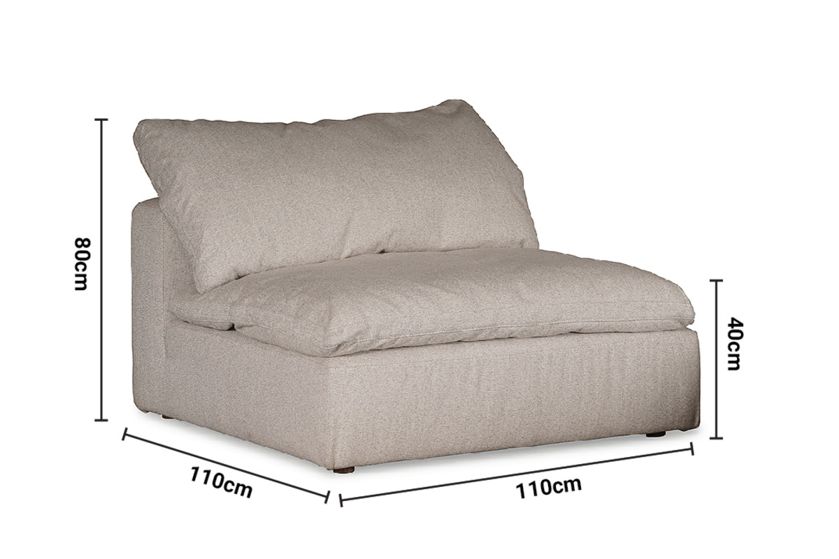 Cloud Cream Fabric Individual Armless Piece dimensions