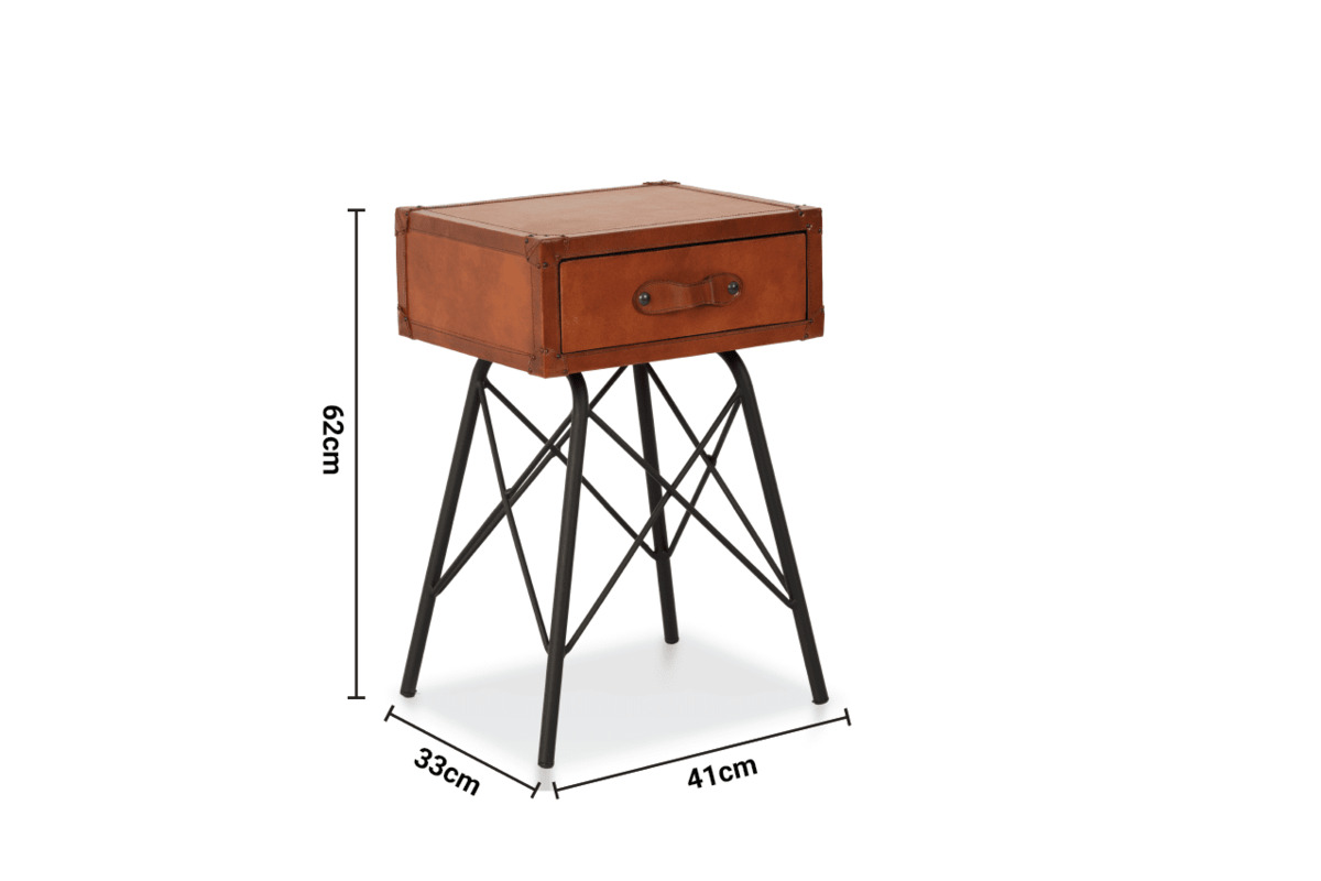 Como Brown Leather Side Table dimensions