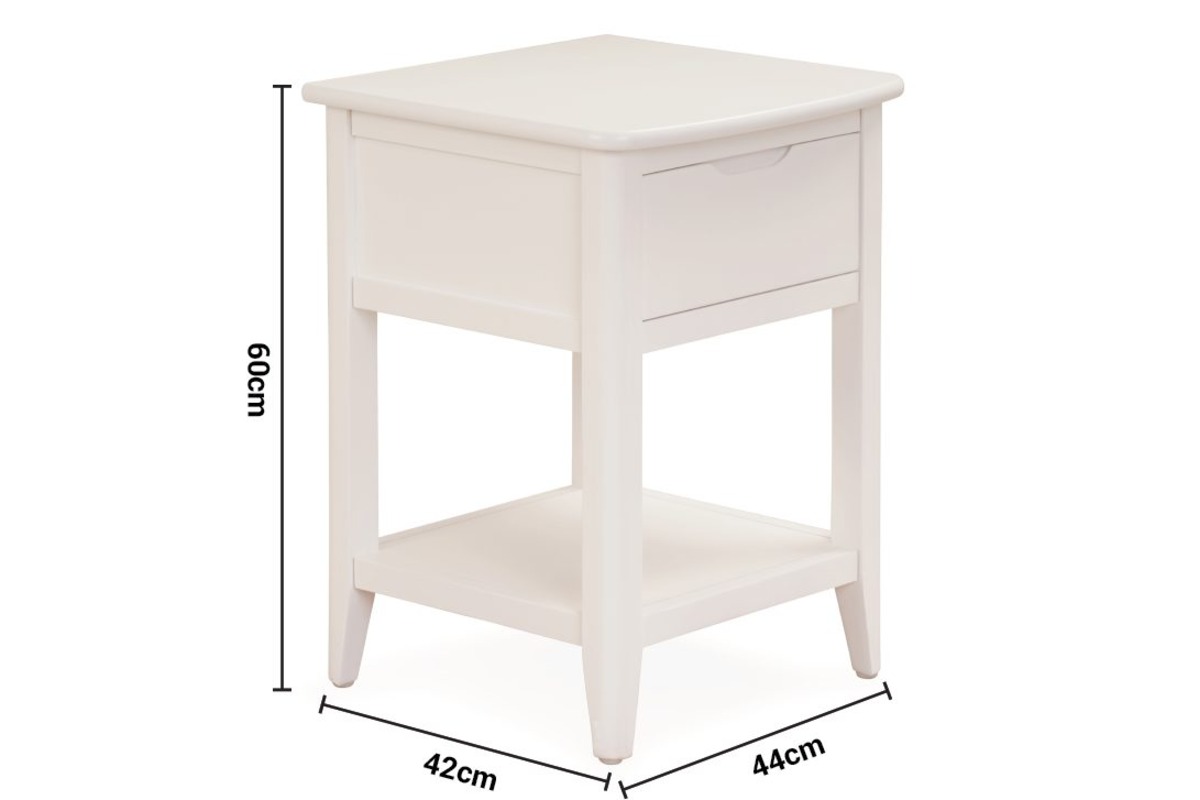 Coolmore White 1 Drawer Bedside Table dimensions