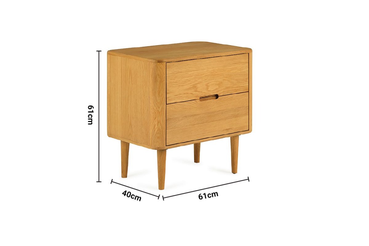 Copenhagen Oak 2 Drawers Bedside Table dimensions