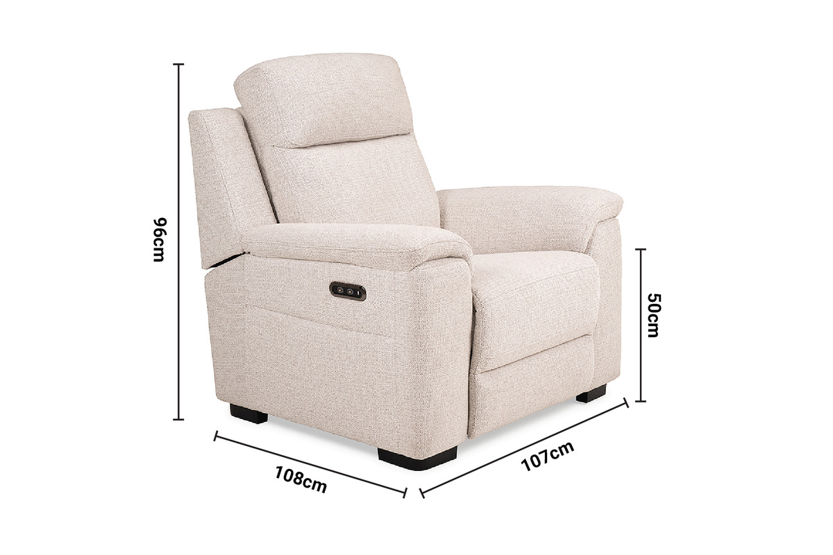 Corina Cream Fabric Electric Recliner Armchair dimensions