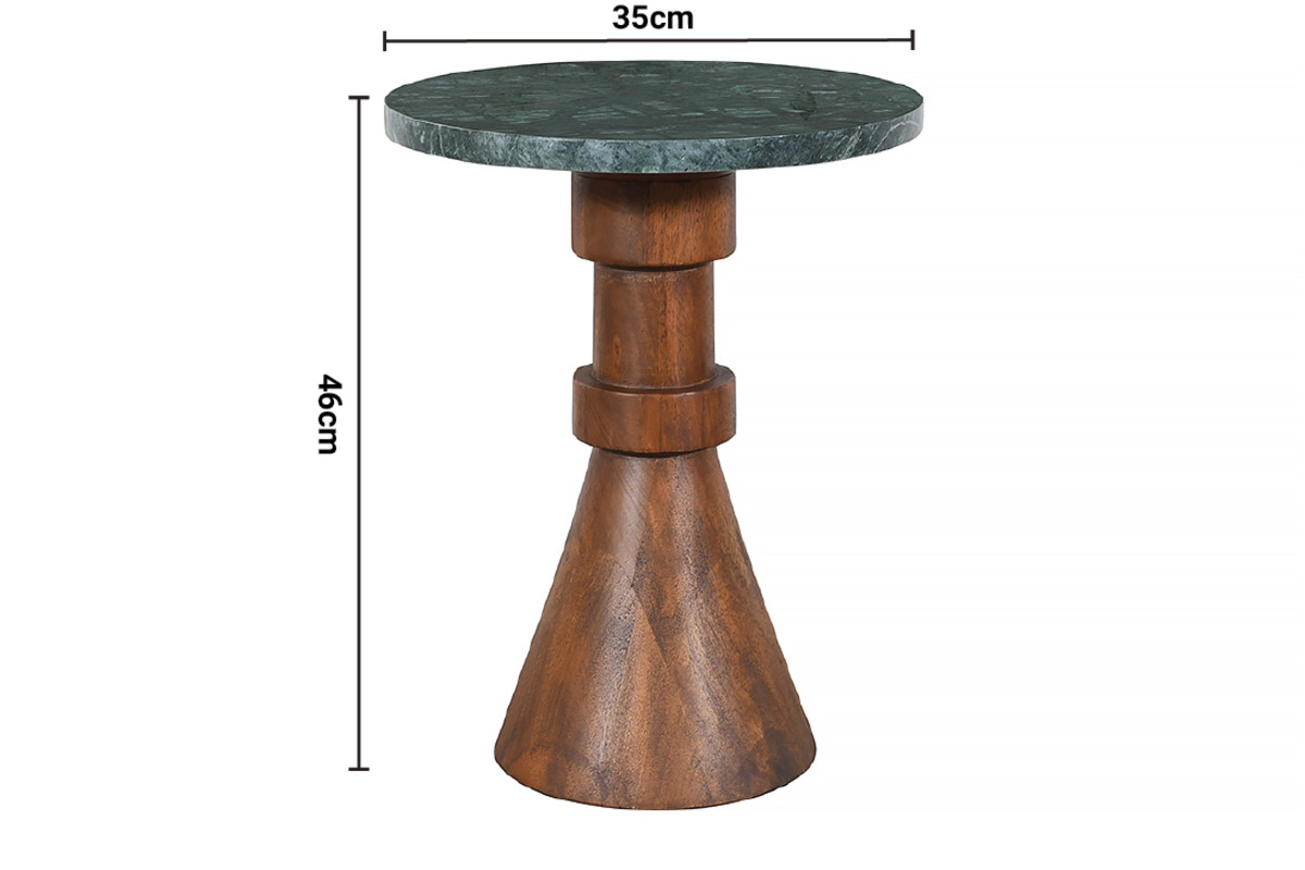 Cove Side Table Green Marble Top dimensions