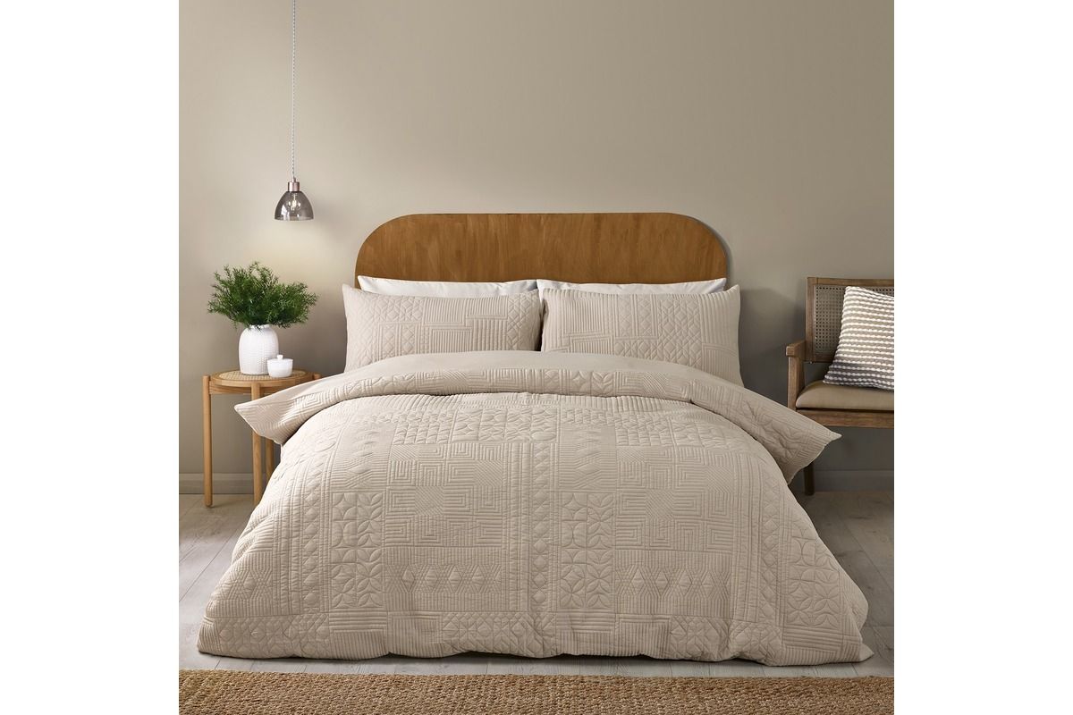 Catherine Lansfield Folkstone Geo Single Duvet Set Natural