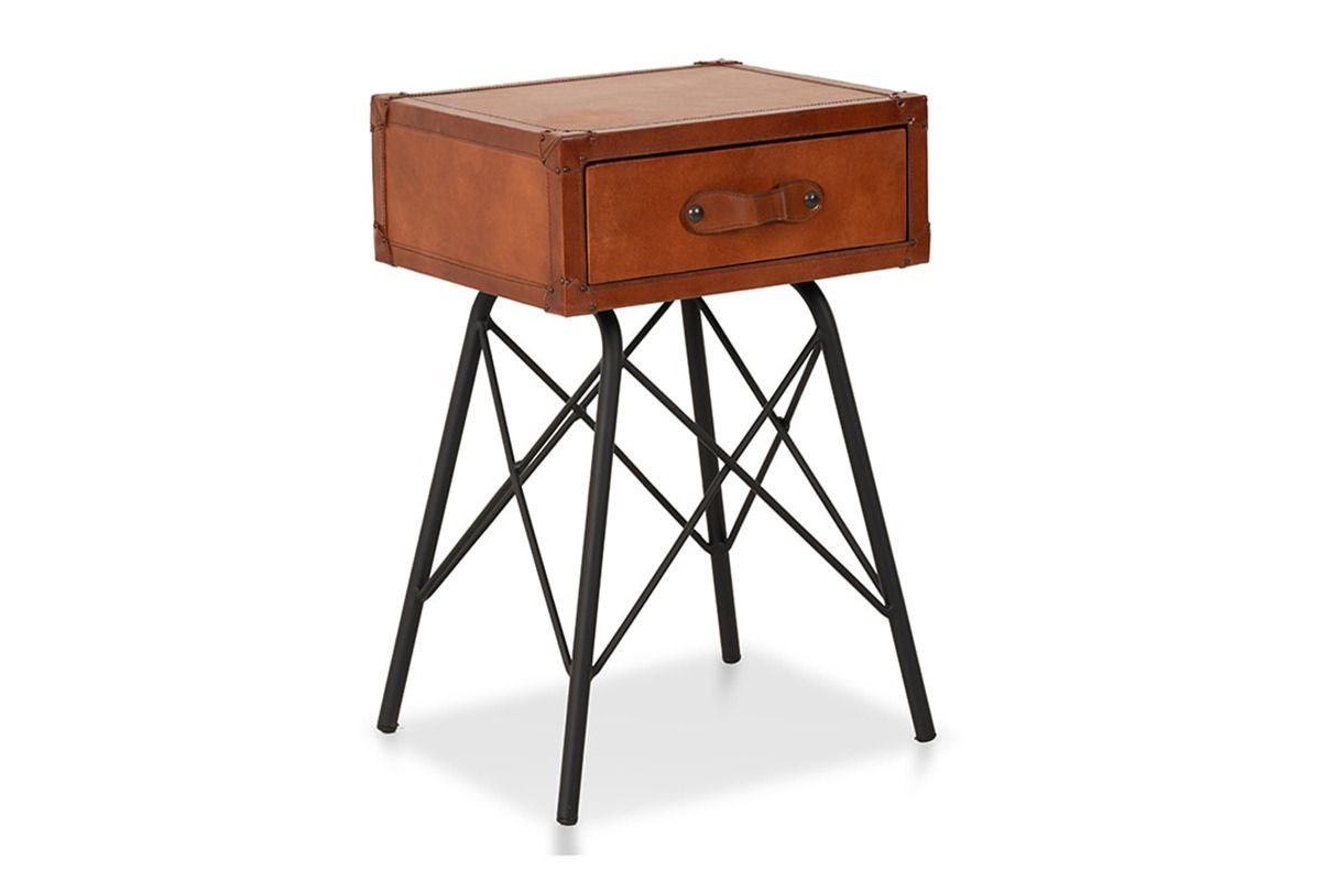 Como Brown Leather Side Table