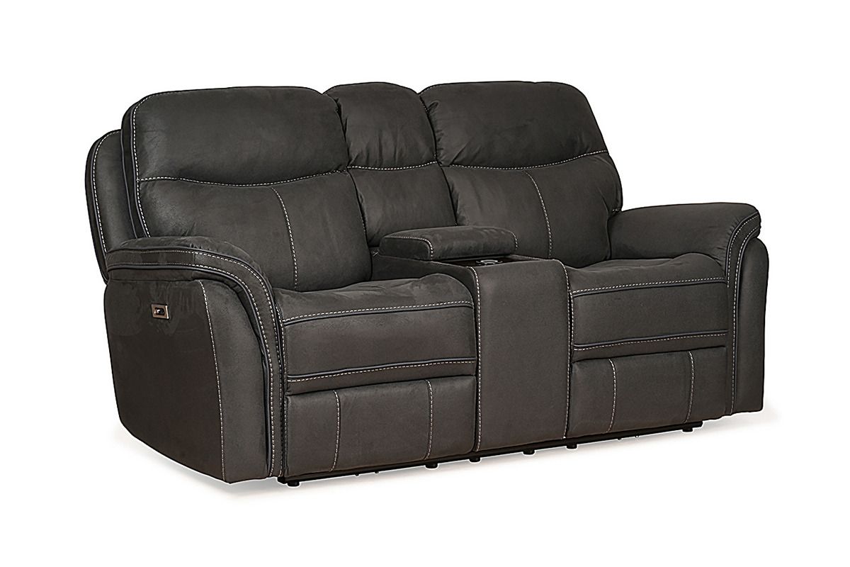 Emerson Dark Grey Fabric 2 Seater Electric Recliner Sofa With Tray