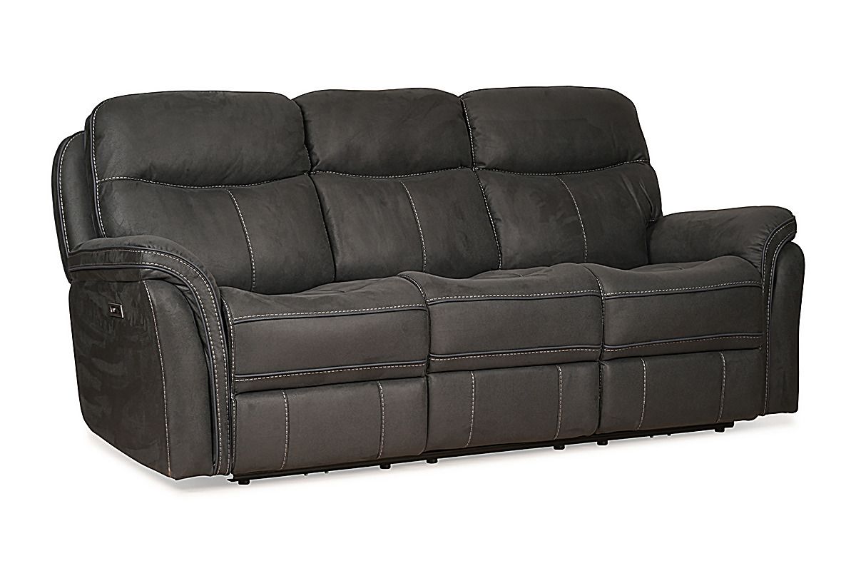 Emerson Dark Grey Fabric 3 Seater Electric Recliner Sofa