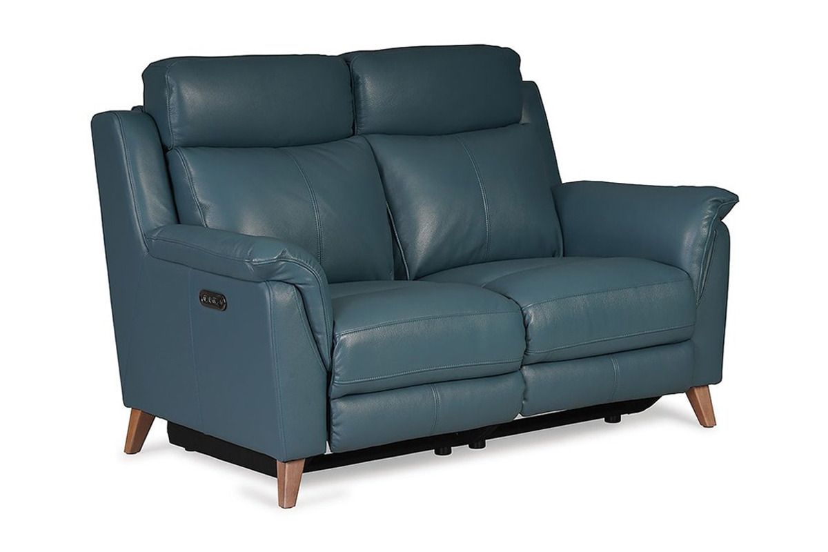 Fontella Blue Leather 2 Seater Electric Head Tilt Recliner Sofa