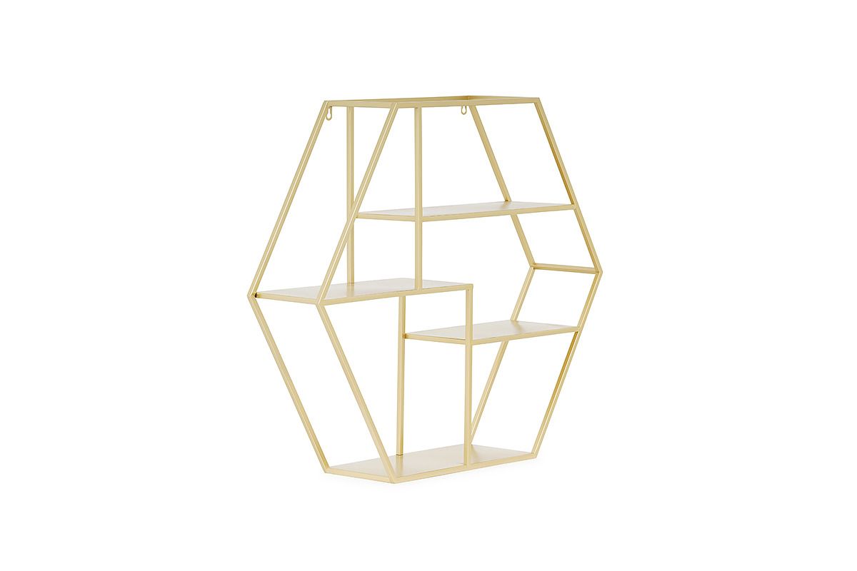 Hexagonal Metal Shelf Gold 80cm