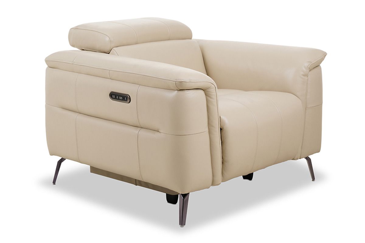 Horizon Cream Leather Electric Recliner Armchair With Head Tilt