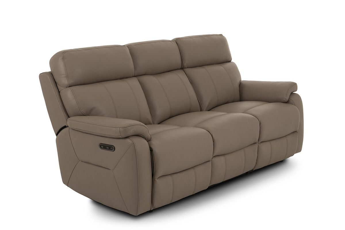 Hugo Taupe Leather 3 Seater Electric Recliner Sofa
