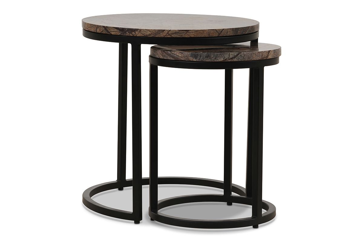 Industrial Round Nest Of Tables Brown Marble