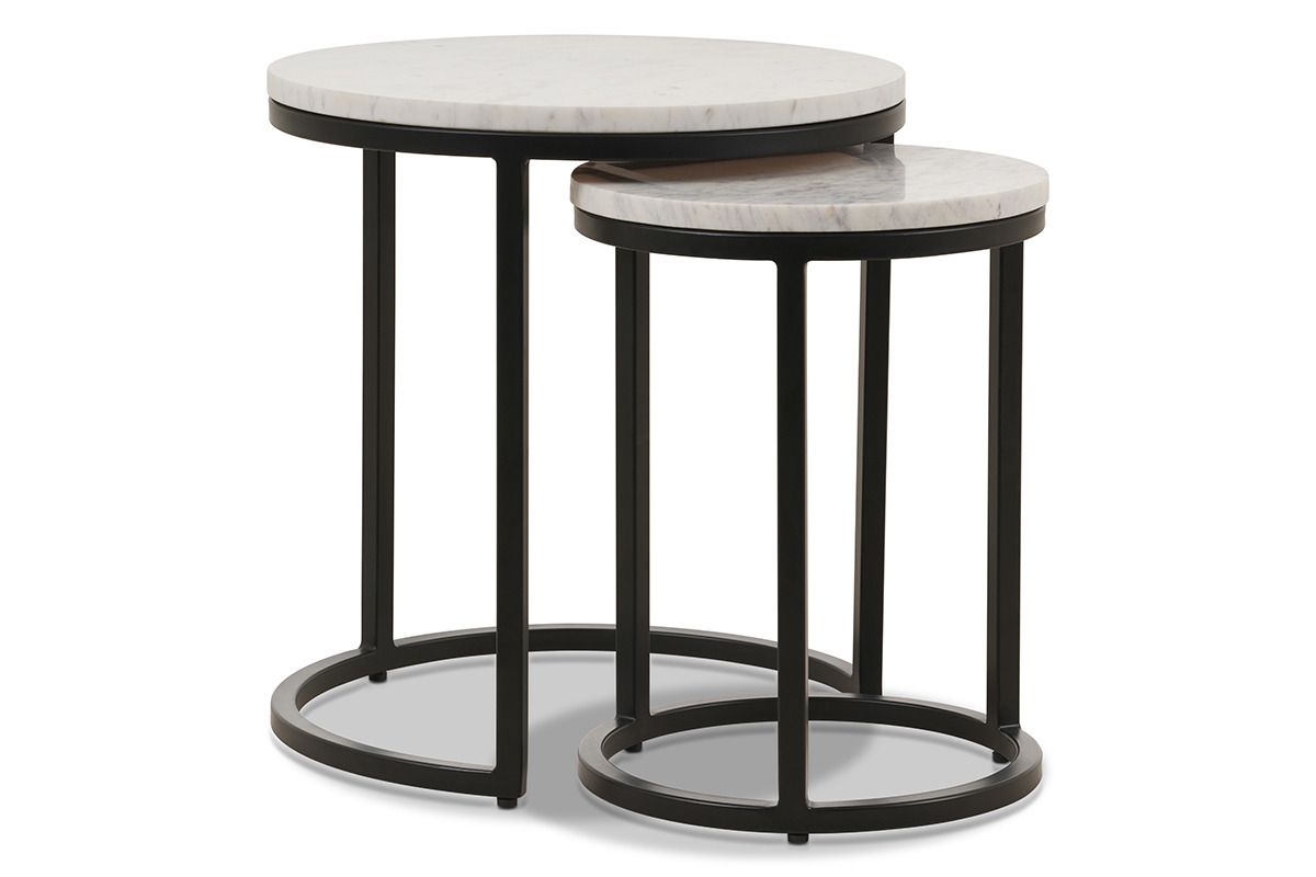 Industrial Round Nest Of Tables White Marble
