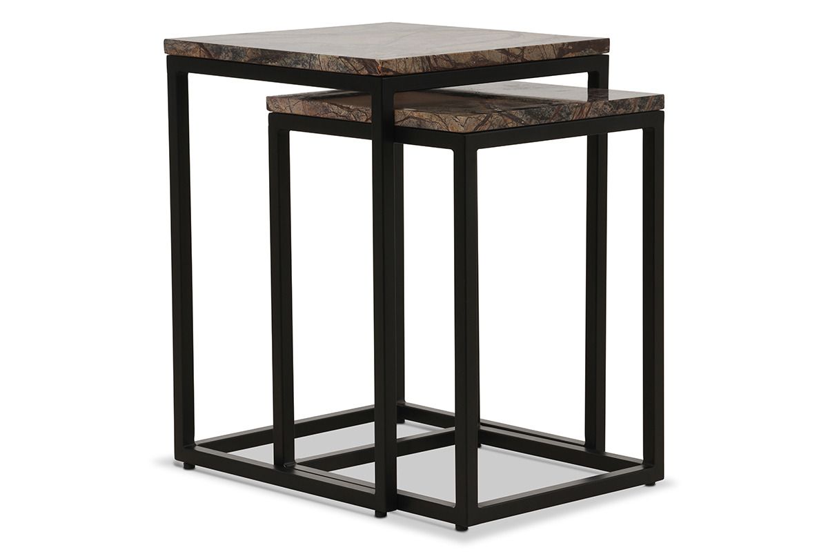 Industrial Square Nest Of Tables Brown Marble
