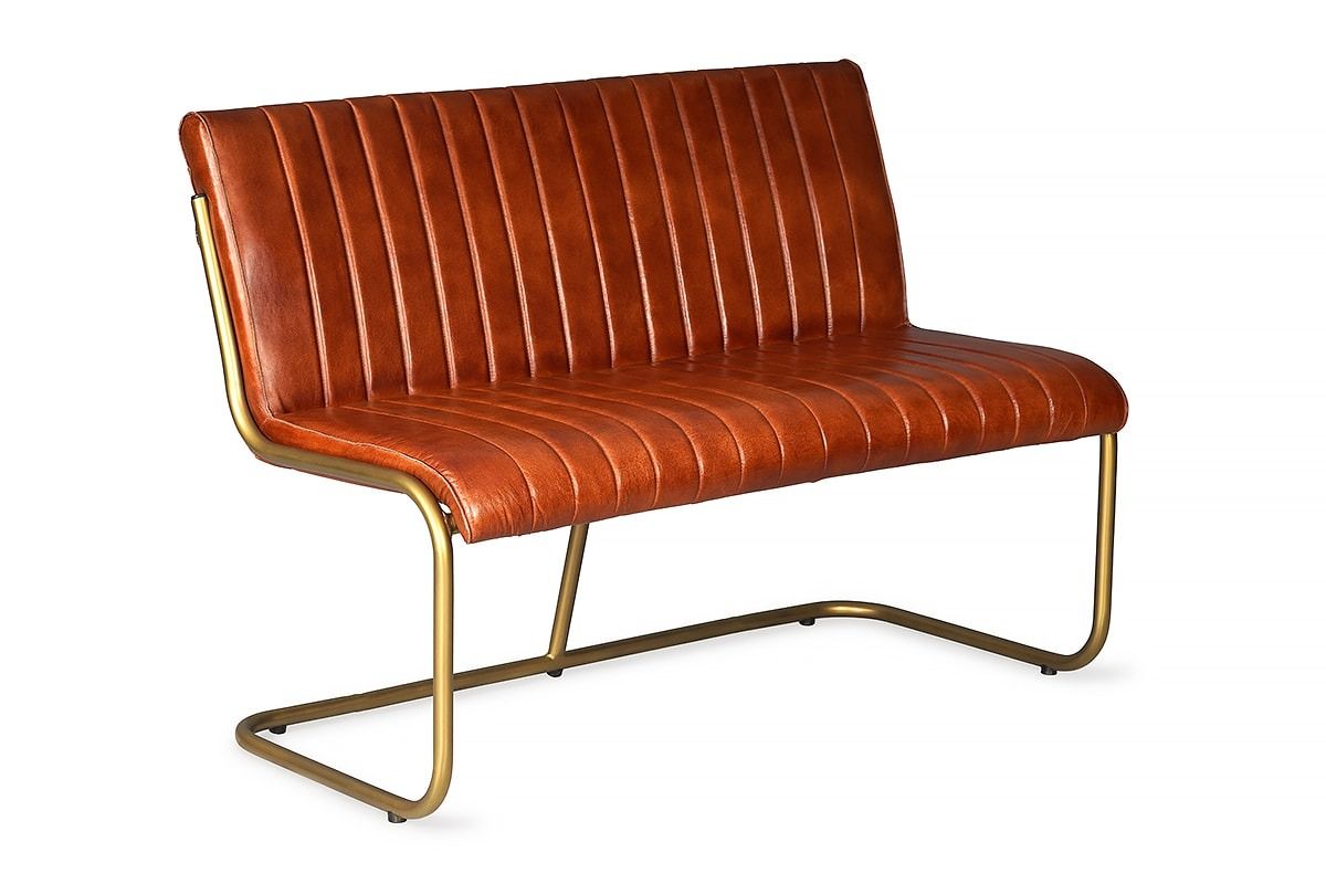 Kansas Brown Leather Bench Gold Leg