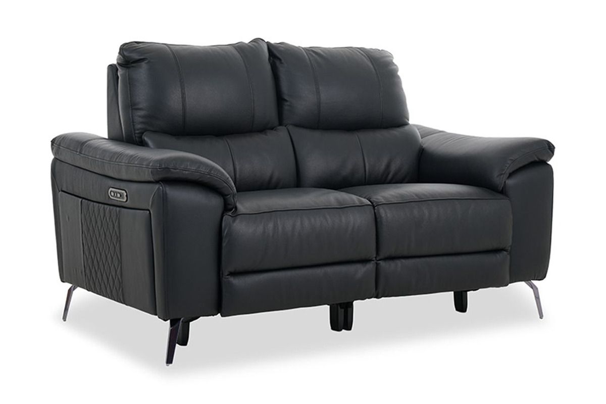 Oliveira Black Leather 2 Seater Electric Recliner Sofa With Head Tilt