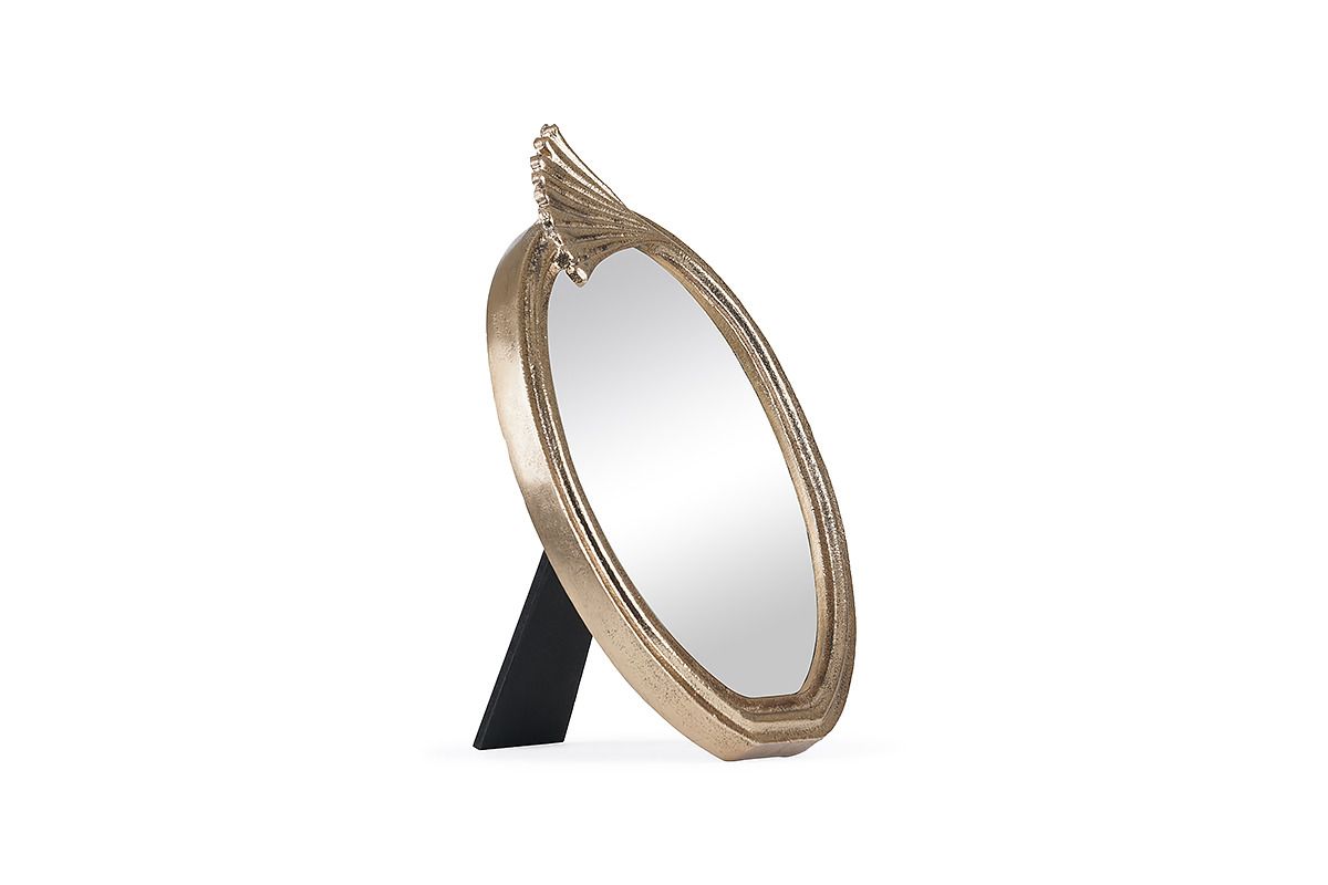 Oval Leaf Brass Table Mirror