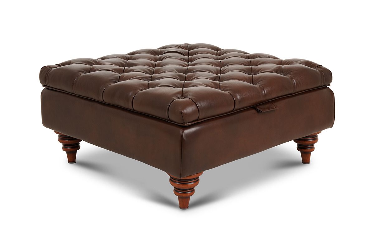 Oxford Brown Leather Footstool