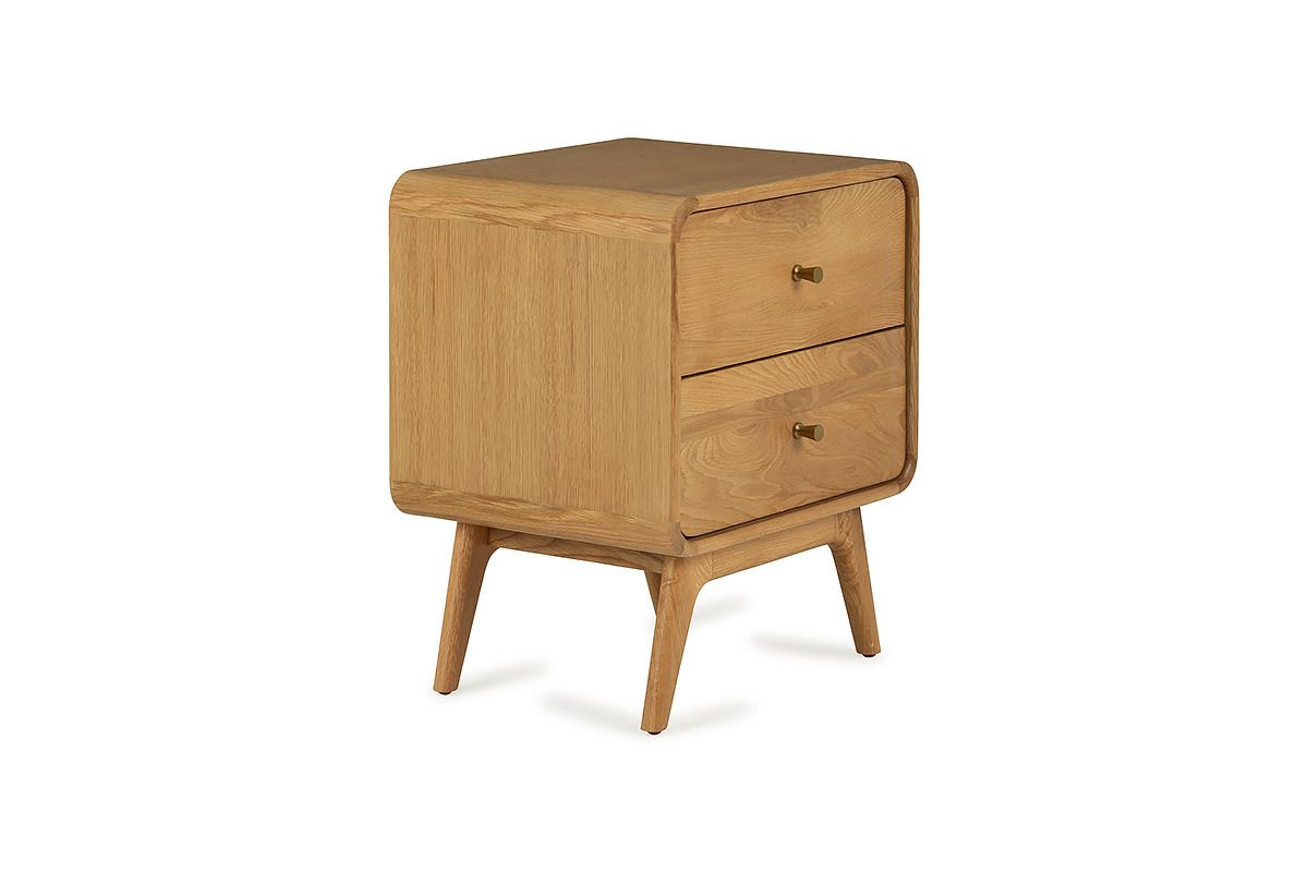 Poe Oak 2 Drawers Bedside Table
