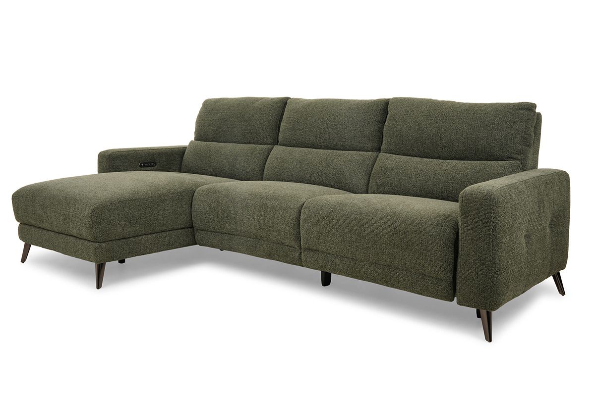 Reno Green Fabric Lhf Electric Recliner With Sliding Chaise Sofa