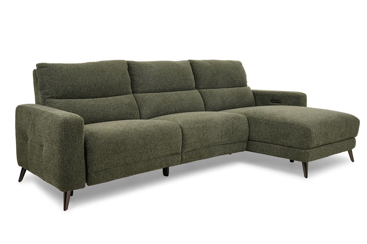 Reno Green Fabric Rhf Electric Recliner With Sliding Chaise Sofa
