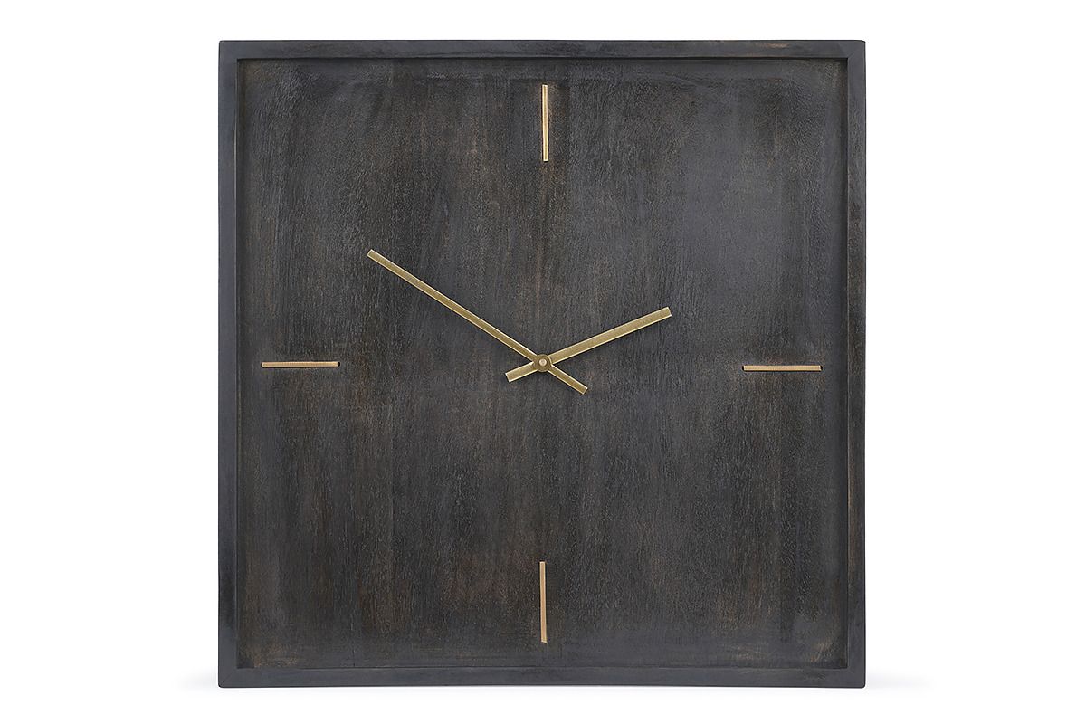 Square Wood Wall Clock Black 51cm