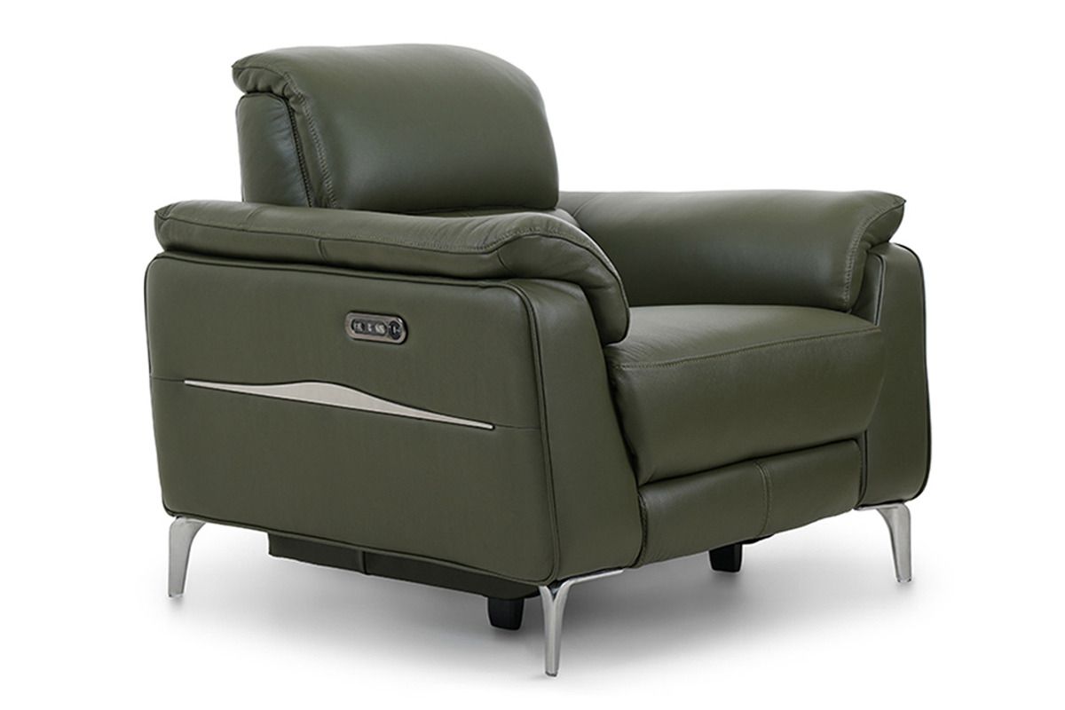 Taylor Green Leather Electric Recliner Armchair With Head Tilt