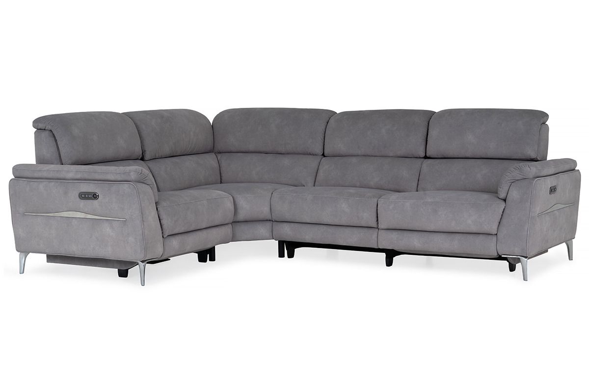 Taylor Grey Fabric Lhf Electric Recliner Corner Sofa With Head Tilt