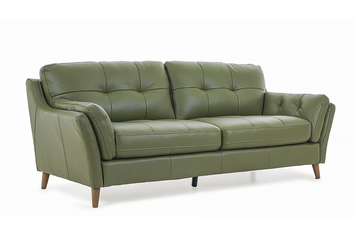 The Oliver Pine Green Leather 3 Seater Sofa