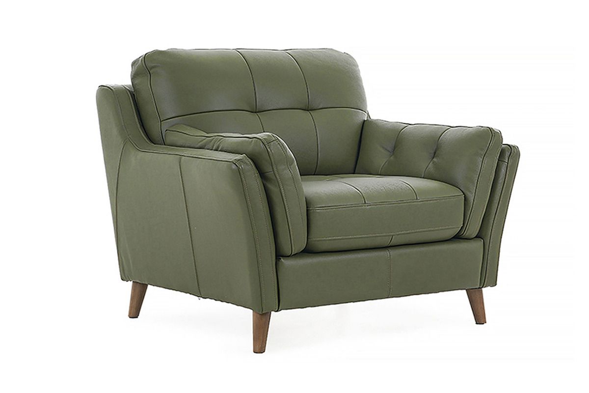 The Oliver Pine Green Leather Armchair