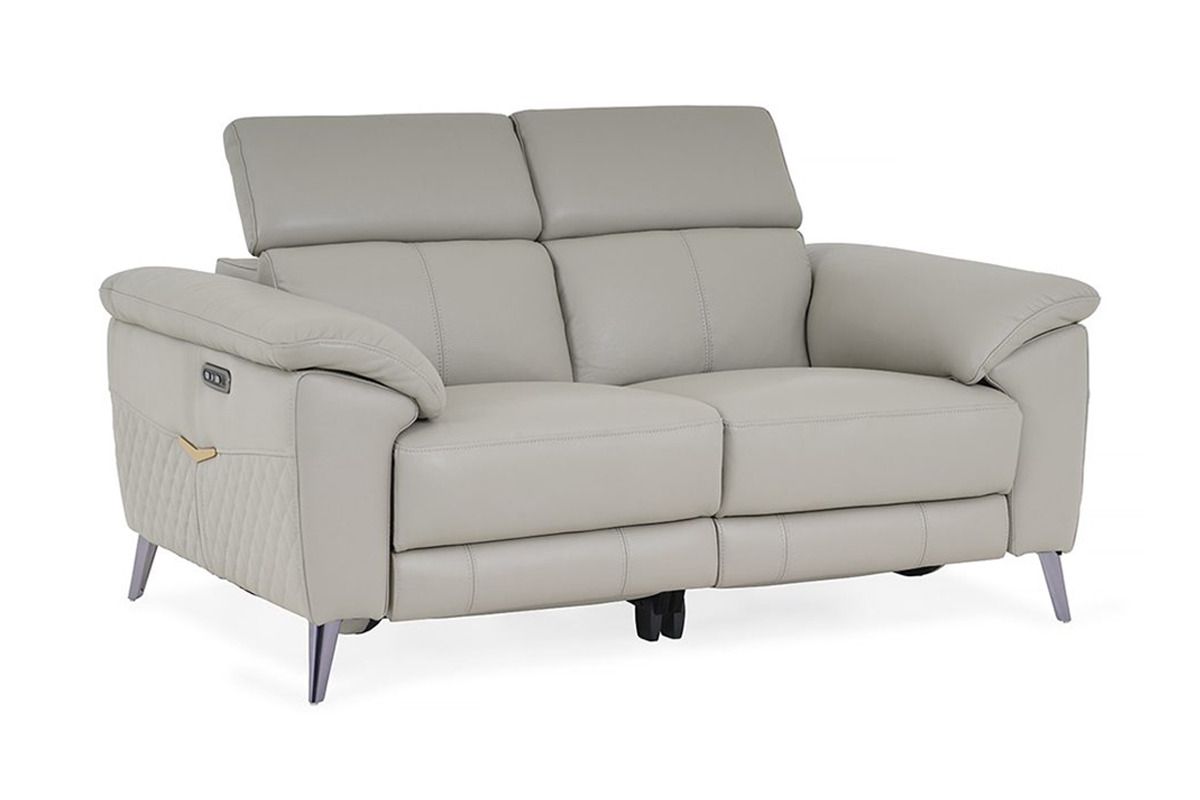 Vettori Grey Leather 2 Seater Electric Recliner With Head Tilt