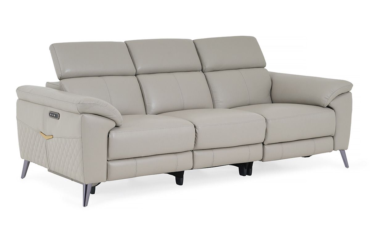 Vettori Grey Leather 3 Seater Electric Recliner With Head Tilt