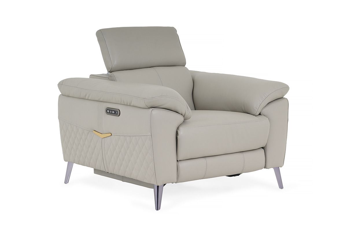 Vettori Grey Leather Armchair Electric Recliner With Head Tilt