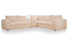 Cozy Cream Fabric Corner Sofa With Bluetooth Speaker Console