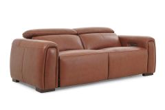 Muse Brown Leather 3 Seater Heated Seats Electric Recliner Sofa