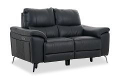 Oliveira Black Leather 2 Seater Electric Recliner Sofa With Head Tilt