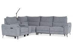Oliveira Grey Fabric Lhf Electric Recliner Corner Sofa