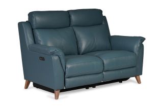Fontella Blue Leather 2 Seater Electric Head Tilt Recliner Sofa