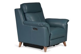 Fontella Blue Leather Armchair Electric Head Tilt Recliner