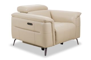Horizon Cream Leather Electric Recliner Armchair with Head Tilt-Outlet