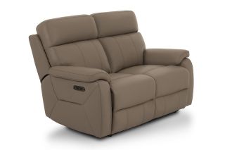 Hugo Taupe Leather 2 Seater Electric Recliner Sofa