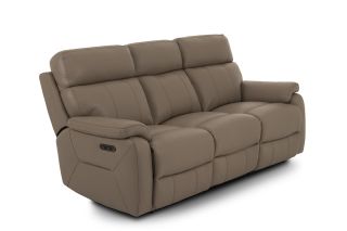 Hugo Taupe Leather 3 Seater Electric Recliner Sofa