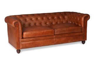 Lannister Brown Leather 3 Seater Chesterfield Sofa