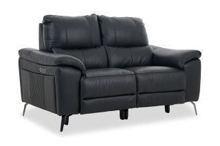 Oliveira Black Leather 2 Seater Electric Recliner Sofa With Head Tilt