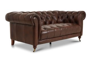 Oxford Brown Leather 2 Seater Sofa